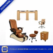 China gold nail salon pedicure chair with double manicure table of wholeset salon package wholesale manufacturer