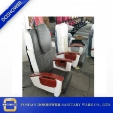 중국 페디큐어 스테이션 의자 회색 및 흰색 가죽 커버 네일 살롱 용 디럭스 페디큐어 스파 마사지 의자 제조업체