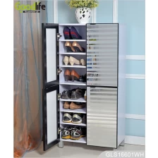 China 4 doors wooden shoe cabinet with glass mirror for large quantity shoes storage GLS16601 manufacturer