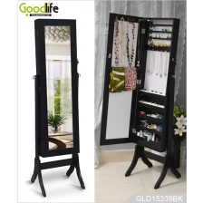 China Australia ebay hot selling standing wooden mirrored jewelry cabinet GLD15339 manufacturer