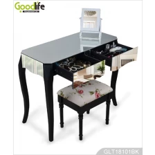 China Bedroom vanity table wooden mirror covered dressing console with solid wood legs manufacturer