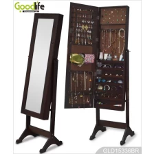 China Ebay hot sale wooden standing mirrored jewelry cabinet for dressing and storage GLD15336 manufacturer