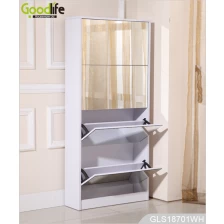 China Factory wholesale 4 layers wooden shoe rack with mirrors GLS18701 manufacturer