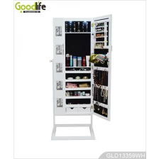 Chiny Floor standing mirror jewelry cabinet with LED light with two doors GLD13359 producent