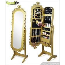 الصين الذهبي نحت الباب البيضاوي مجلس الوزراء مجوهرات خشبي مع مرآة GLD13301 الصانع