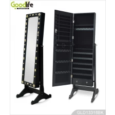 China High quality MDF black full-length mirrored jewelry armoire with acryl diamond decorated manufacturer