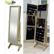 China Middle East hot style wooden jewelry storage cabinet with dressing mirror in gold color GLD14739 manufacturer