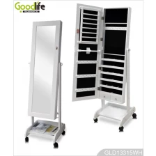 China Multiple Function Design Full Length Mirror Standing Jewelry Storage Cabinet with Wheels GLD13315 manufacturer