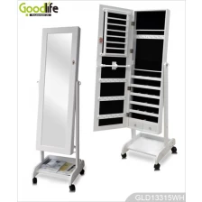 الصين Multiple Function Design Full Length Mirror Standing Jewelry Storage Cabinet with Wheels GLD13315 الصانع