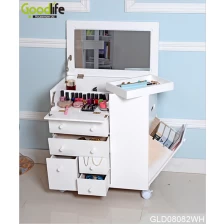 China New design wheeled wooden makeup cabinet with mirror in white GLD08082 manufacturer