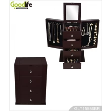 Chiny Malowane drewniane pudełko do przechowywania biżuterii z lustrem GLD15586 producent