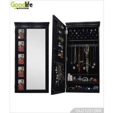 China Popular wooden mirrored jewelry cabinet for jewelry holder with dressing mirror and 5 photo frames on the cabinet manufacturer