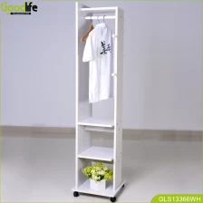 China Wooden cloth rack with wheels and full length mirror floor standing mirror wooden cloth rack with wheel fabricante