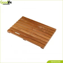 Chiny Teak wood bath mat low price wholesale indoor non slip and waterproof bathroom bath shower simple design producent