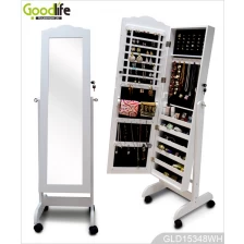 China White floor standing mirror jewelry cabinet with full-length mirror GLD15348 fabricante