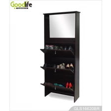 porcelana 3 capas de madera del gabinete de zapatos con espejo Gabinete de almacenamiento y ganchos GLS16620 fabricante