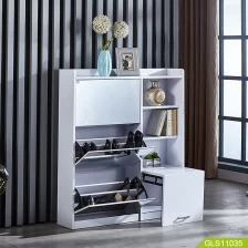 الصين Saving space mirrored shoe cabinet with storage shelf and seat الصانع