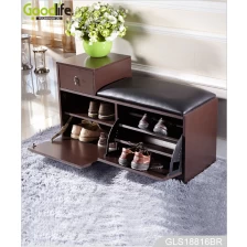 China Wooden mirrored shoe cabinet stool with drawer cushioned seat GLS18816 manufacturer