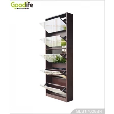 China wooden shoe cabinet in foshan brown color mirrored shoe cabinet manufacturer