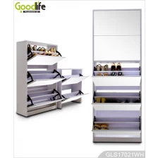 China wooden shoe cabinet in foshan wholesale 5 layer shoe rack with mirror door manufacturer