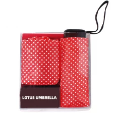 China 19"*6k Manual Open Gift PVC Bag Packing Dot Print Waterproof Fabric Compact 5 Fold Umbrella With Shipping Bag manufacturer