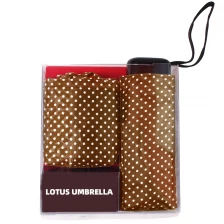 China 2019 Fashion Design Koffie Polka Dot Patroon Super Mini 5 Fold Paraplu Gift Set voor Lady fabrikant