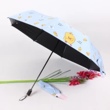 Chine 2020 Hot sale high quality custom pongee fabric 3fold umbrella promotional rain umbrella manual open blue fabricant