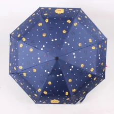 Chine 2020 Hot sale high quality custom pongee fabric 3fold umbrella promotional rain umbrella manual open navy blue fabricant