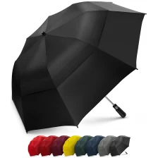 중국 사용자 정의 로고 인쇄 Foldable 자동 열기 58 인치 이중 캐노피 강력한 Windproof 2 Folds Golf Umbrella 제조업체