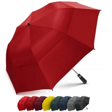 China Customized Automatic Open Strong Waterproof Double Canopy 2 Folding Golf Rain Umbrellas manufacturer