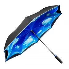 Chine Customized logo printing inside double layers fabric reverse car umbrella with straight handle fabricant