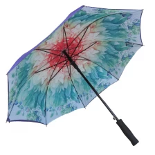 China Double layer flower print high quality stick umbrella manufacturer