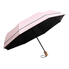 Chiny W pełni automatyczny składany czarny pongee lakierowany parasol przeciwsłoneczny z drewnianym uchwytem producent