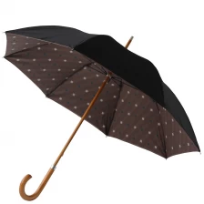 중국 좋은 품질 더블 레이어 목조 샤프트 검은 금속 갈 퀴 나무 곡선 된 손잡이 우산 제조업체
