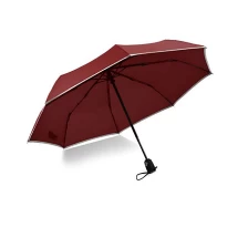 China HIgh quality windproof foldable umbrella 95cm 8ribs fiberglass frame 3 folding umbrella with reflective strap manufacturer
