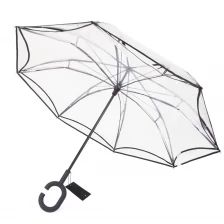 China Hoge kwaliteit Dubbellaags omgekeerde auto Rain Outdoor POE Omgekeerde paraplu met C-vormig handvat fabrikant