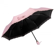 porcelana High quality Custom auto open 3 folding auto umbrella with logo print for promotion OEM pink fabricante