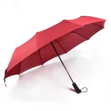 porcelana High quality custom pongee fabric 3fold umbrella promotional rain umbrella red fabricante