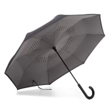China Hot Sales Waterproof 2 layers Upside-down Reverse Inverted J Handle Umbrella manufacturer