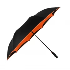 China Hot sales automatic open reverse umbrella 2 layers fabric windproof reversed umbrella for car manufacturer