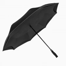 China Hot sales reverse umbrella upside down windproof double layers fabric inverted umbrella with long handle manufacturer