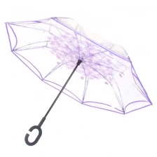 중국 크롤 핸들이있는 새로운 디자인의 더블 레이어 지우기 역 직선형 우산 제조업체