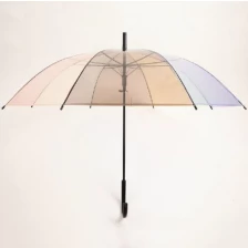 China Nieuwe mode transparante POE kleurrijke Bubble Dome rechte paraplu met J handvat fabrikant