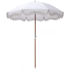 중국 야외 맞춤 로고 인쇄 Tassels 비치 우산 제조업체