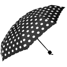China Populaire zwarte mini pocket 3 opvouwbare paraplu met kleine stipjes voor dames fabrikant