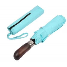 China Premium automatisch open en dicht geventileerde winddichte dubbele parasol reisparaplu met echt houten handvat fabrikant