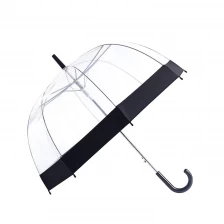 China Promotionele hot selling doorzichtige automatische open transparante bubble rechte paraplu met gekleurde rand fabrikant