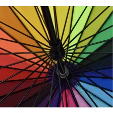 China Regenboog kleurrijke rechte regenbestendige golfparaplu van hoge kwaliteit fabrikant