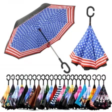 Китай Готовый складной зонт ветрозащитный двойной слой с логотипом печатной рекламный обратный перевернутый зонт производителя