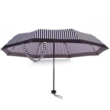 China Shopping bag stripe brown supermini fold umbrella with black plastic handle manufacturer
